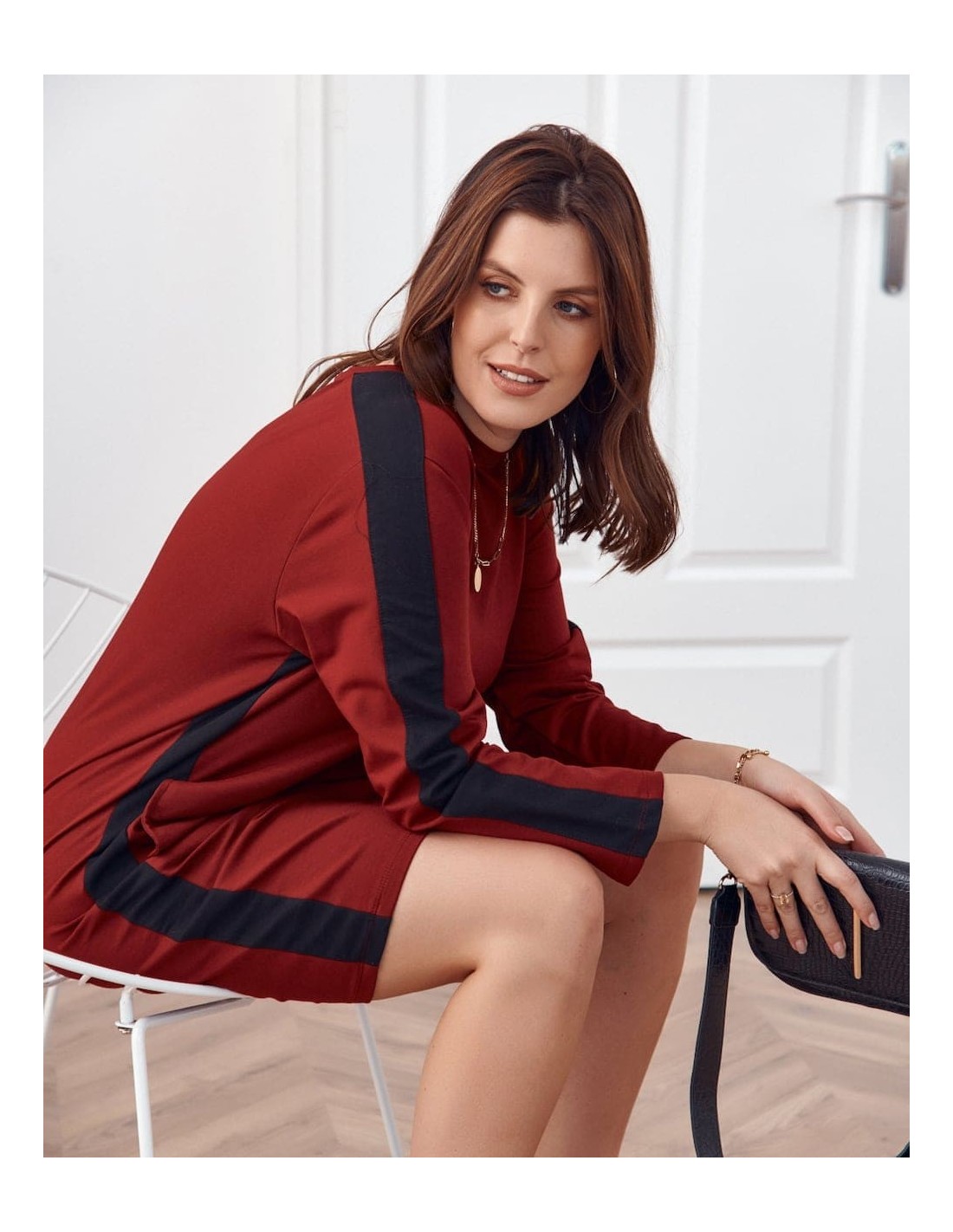 Rochie dreapta cu dungi Plus Size burgundy FI585 - Magazin online - Boutique